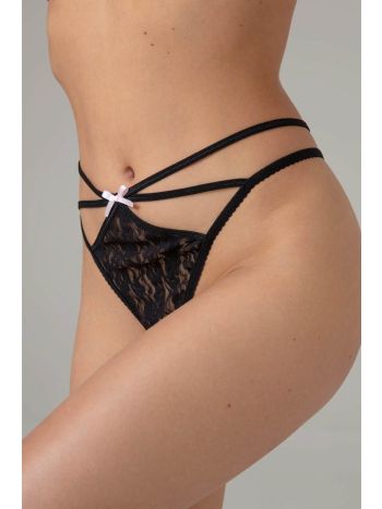Christine - Crotchless Lace Thong - Black