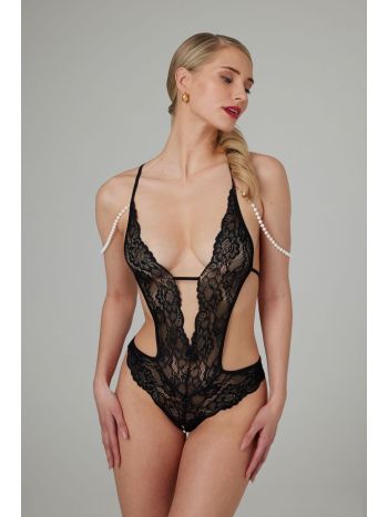 Christine - Open Lace Body with Pearls Mea - Black
