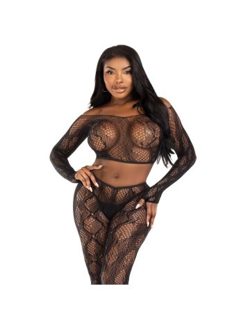 Leg Avenue - Python Crop Top and Legging Set - Black