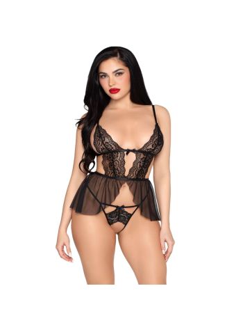 Leg Avenue - Babydoll and Crotchless Panty - Black