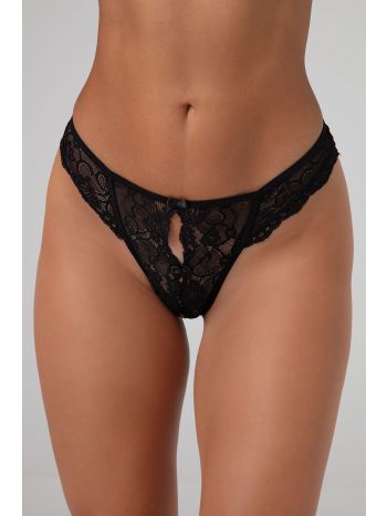 Christine - Lace String With Open Crotch Marzia - Black