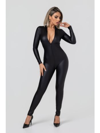 Christine - Long-Sleeve Jumpsuit with Crotch Zipper Lilith - Black