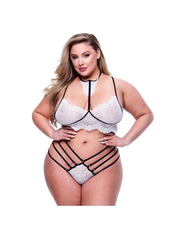 Baci - 2pc Strappy Lace Bra & Panty Set Queen